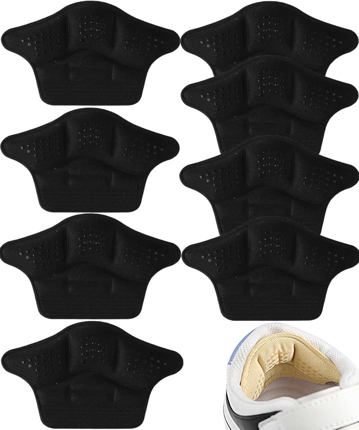YBVABE Heel Cushion Inserts - 8Pieces Heels Grip Anti-Slip Leather Shoe Pads with Silicone Dots, Reusable Adhesive Thick Back Insoles for Boots & Sports Shoes, Heel Blister Protectors for Women & Men, Ideal for Loose Shoes (8 Beige)