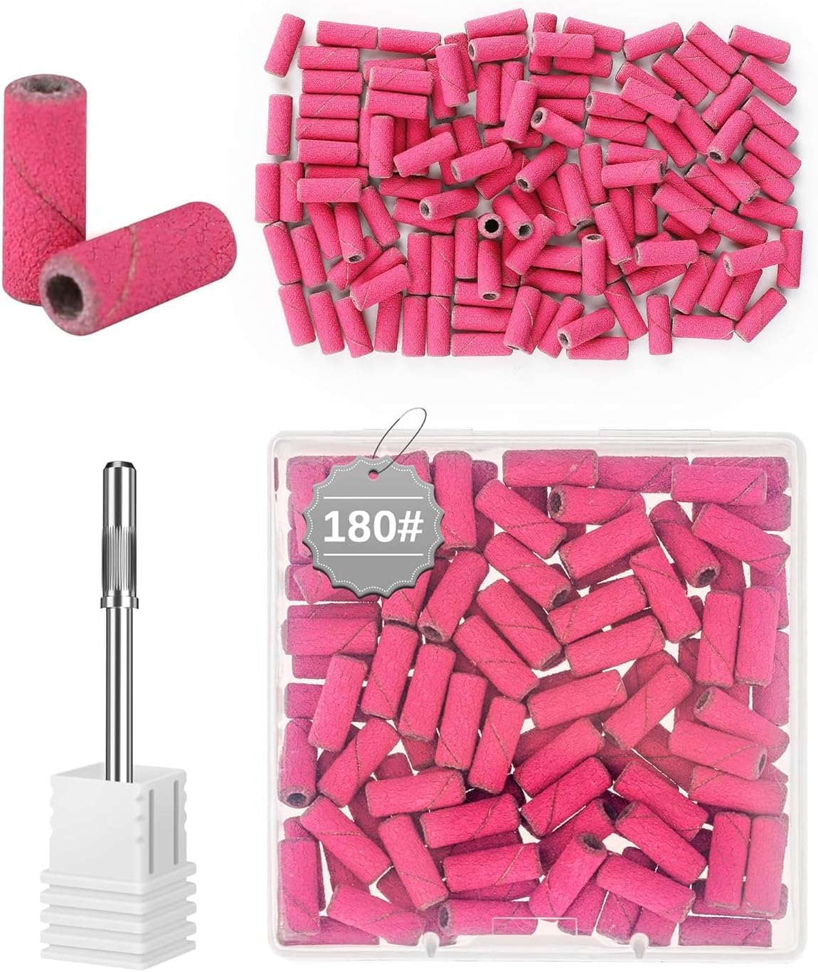 Small Sanding Bands Nail Drill Bits 180 Fine Grit Nail File 100 Pcs Small Sanding Bands for Nail Drill with 3.2Mm Mandrel Bit for Manicures and Pedicure(Pink) image number 2