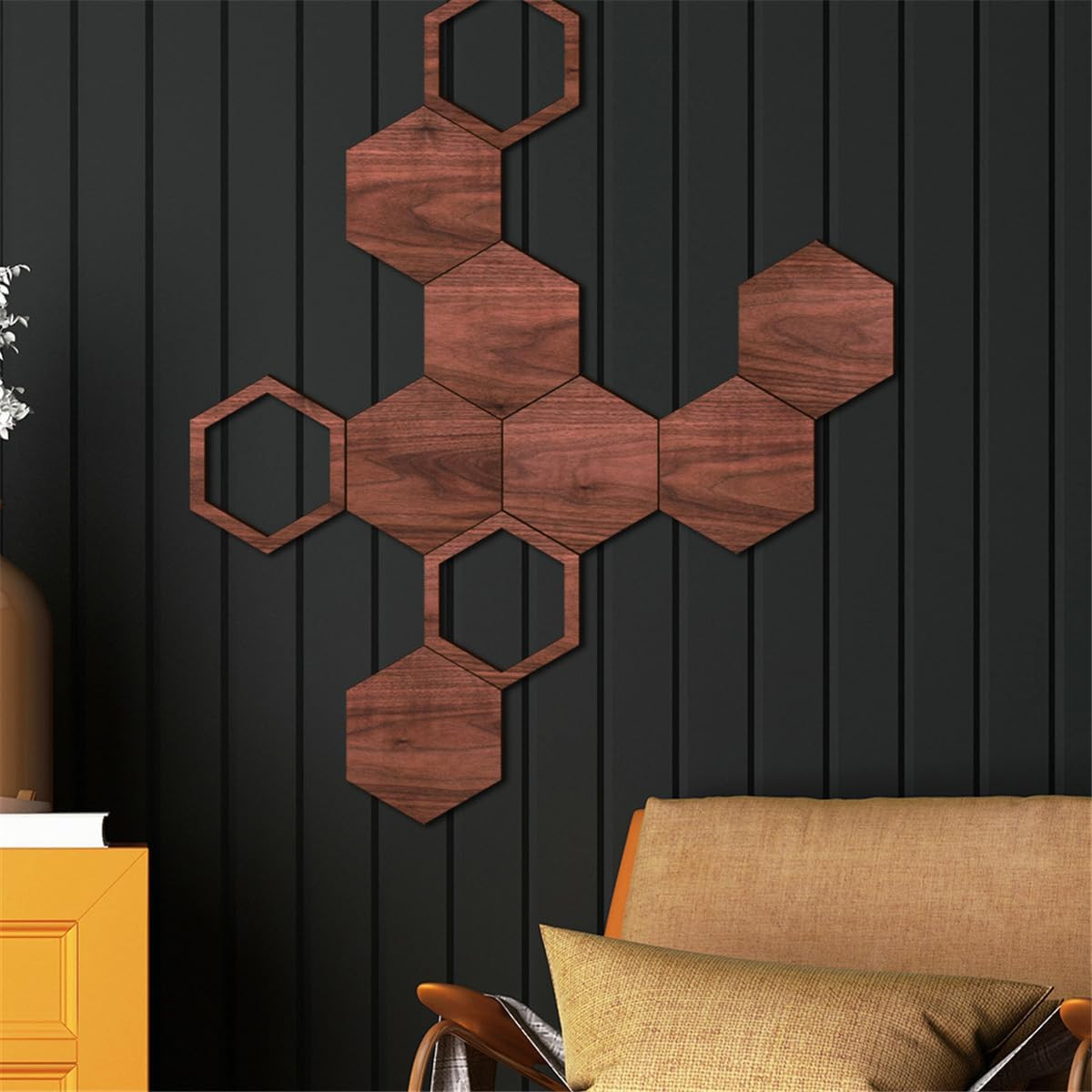 Honeycomb Wood Wall Art - Modern Hollow Hexagon DIY Geometric Wall Decorations for Bedroom, Living Room, Kitchen, Home Office image number 4