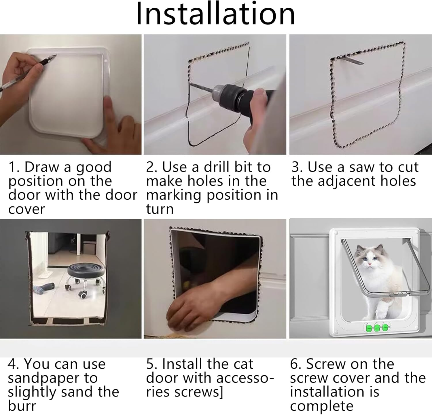 Moaobooh Cat Door, Cat Flap, Weatherproof, Easy Installation, Dog Flap for Indoor Outdoor Door, Window, Wall