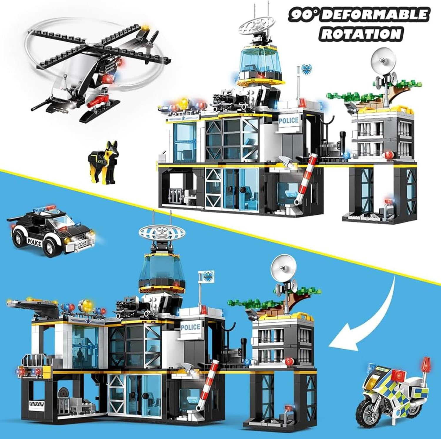 City Police Station Building Blocks Set, Police City Building Toys with Helicopter, Motorcycle, Police Cars, STEM Toys for Kids Age 6+, 1261 Pieces image number 6