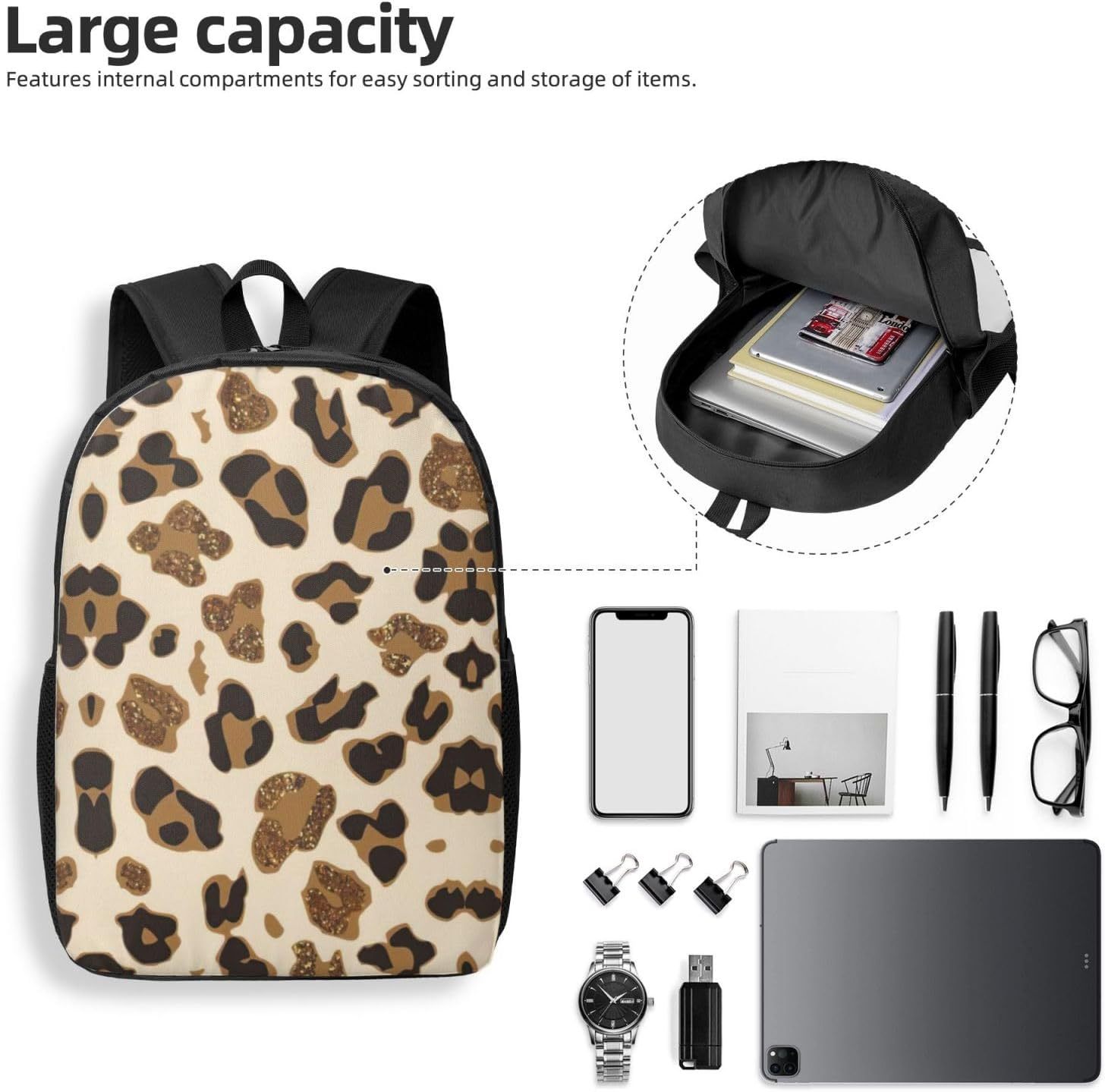 JEJEA Animal Leopard Print Lightweight Casual Backpack, Laptop Bag for Men Women,Business Rucksack Simple Daypack, Black, One Size