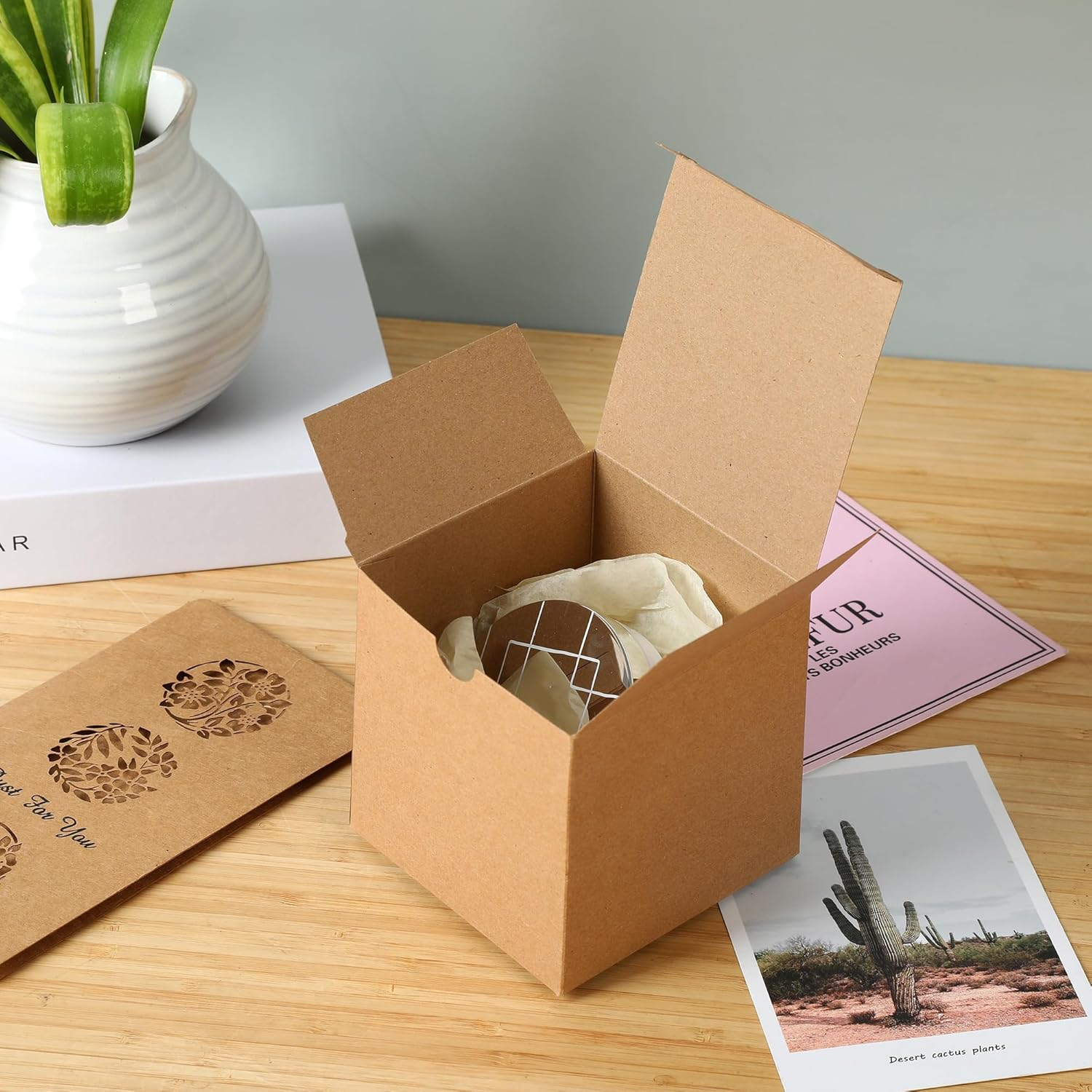 SHIPKEY 10PCS Kraft Gift Boxes with Lids |4X4X4 Inch Square Boxes | Small Gift Boxes Suitable for Party, Wedding, Christmas, Holidays, Birthdays and All Other Occasions&hellip; image number 5