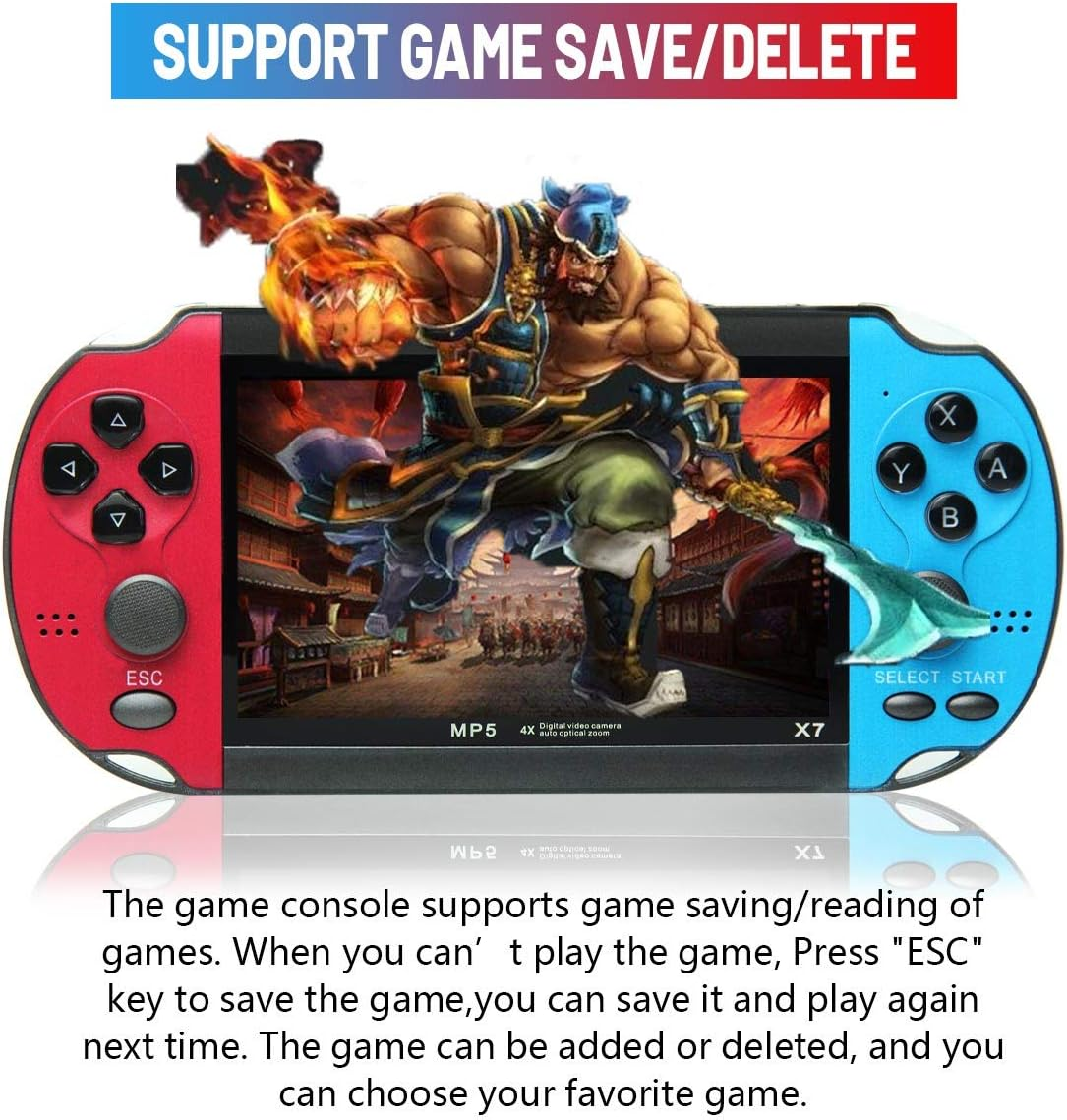 CZT New 4.3 Inch Cool Color Retro Game Console Built-In 3000 Games Support Mp3Mp4 Games Can Save/Add/Delete Rechargeable Lithium Battery (Bluered) image number 2