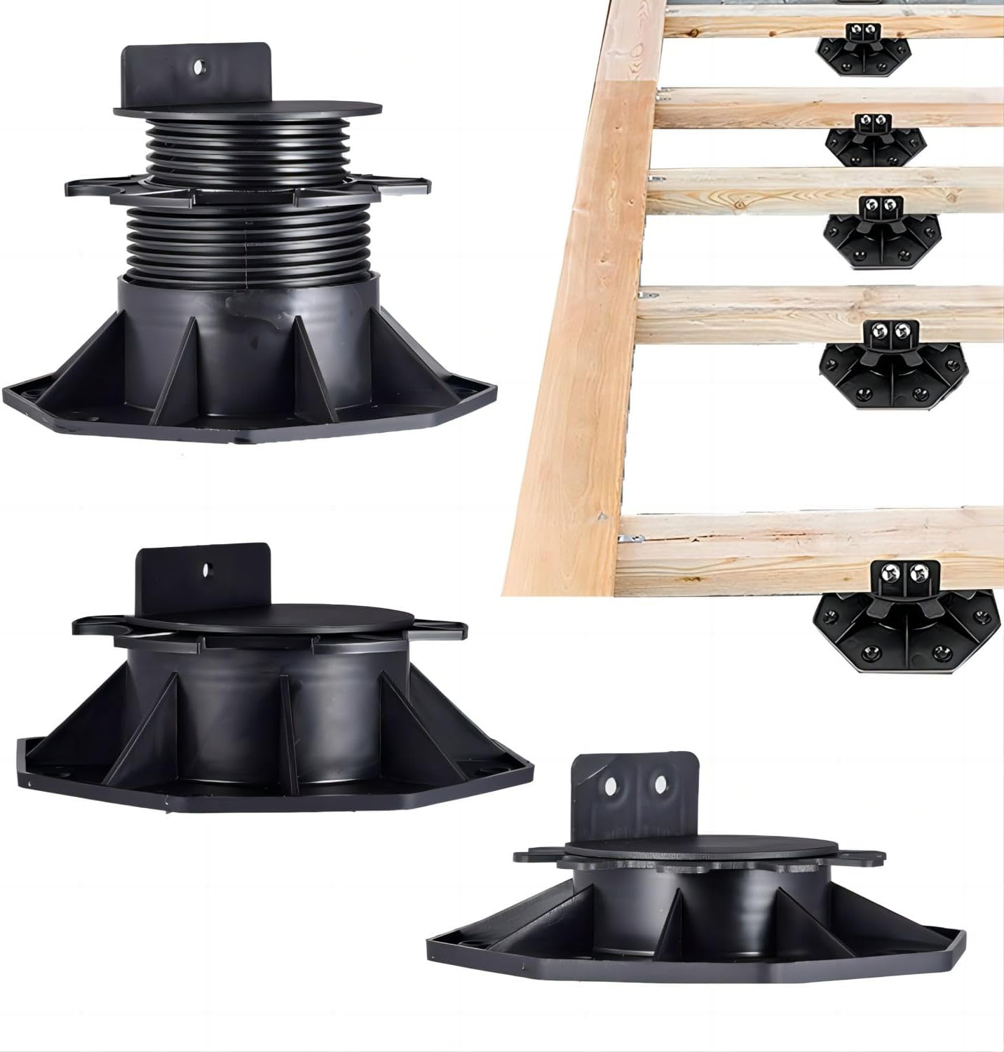 12Pack Adjustable Deck Support Pedestal Deck Foundation Base Support for Floating Deck Platform Deck Floor Height Adjustment Raising from 2-3/8" to 5-1/2", Black image number 4
