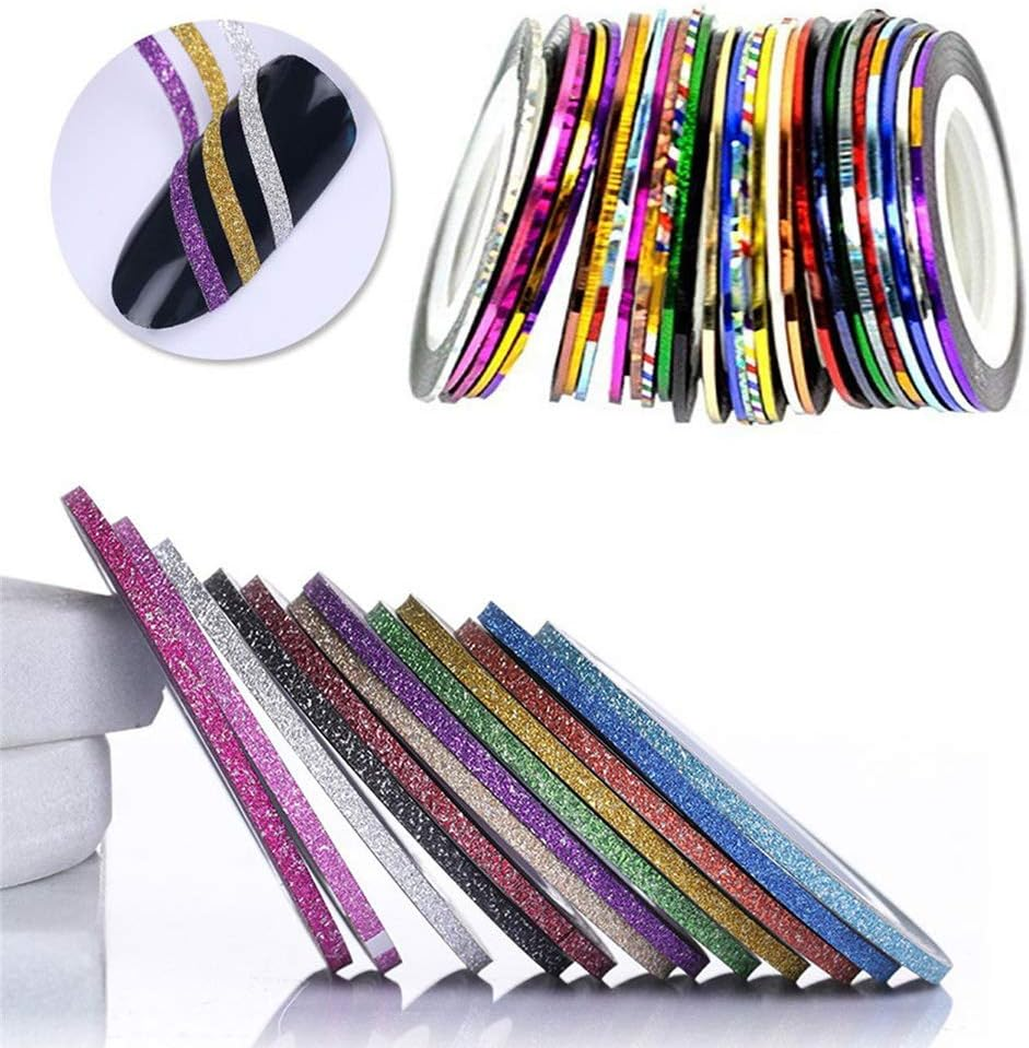 Mixed Color Beauty Striping Decals Tips Tape Line DIY Design Nail Art Stickers,Nail Grind Gold and Silver Lines for Nail Tools Decorations, 32Pcs / Set image number 2