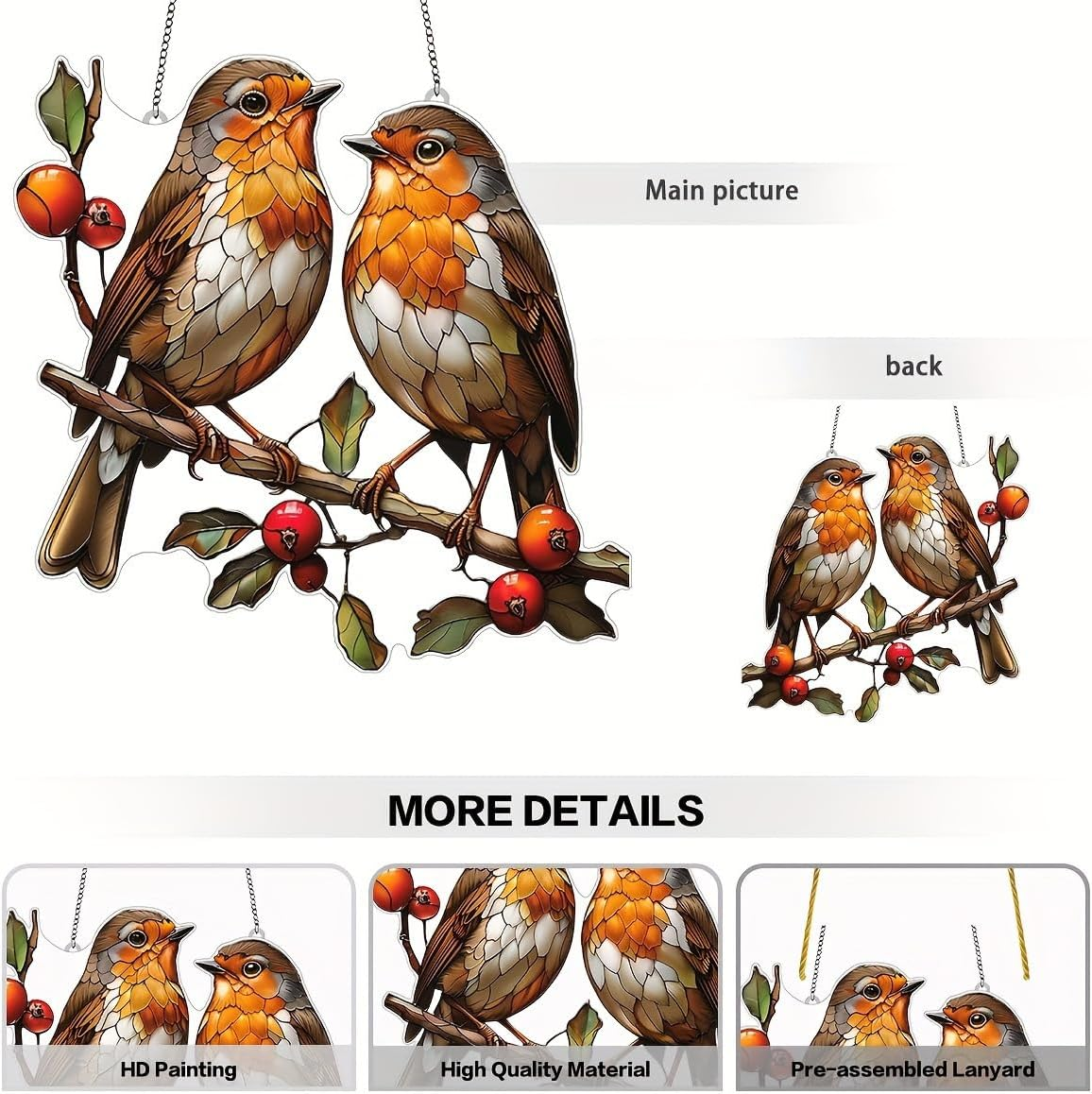 Amaezorx 1 Pack 20X20Cm Bird Suncatchers - Acrylic Stained Glass Window Decor with Hummingbird Design, Vibrant Garden/Patio/Home Decoration for Indoor & Outdoor Use image number 6