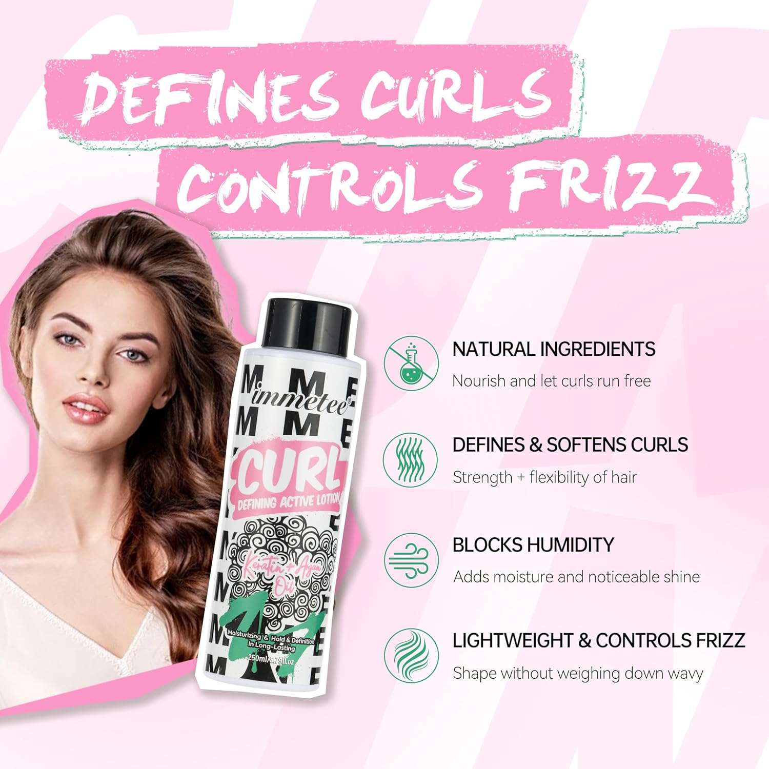 Immetee Curl Cream for Curly Hair and Styling Cream,Nourishing Lightweight,Non-Greasy,Smoothes & Defines,Curl Activator for Curly Hair,Smooth and Shiny 250Ml