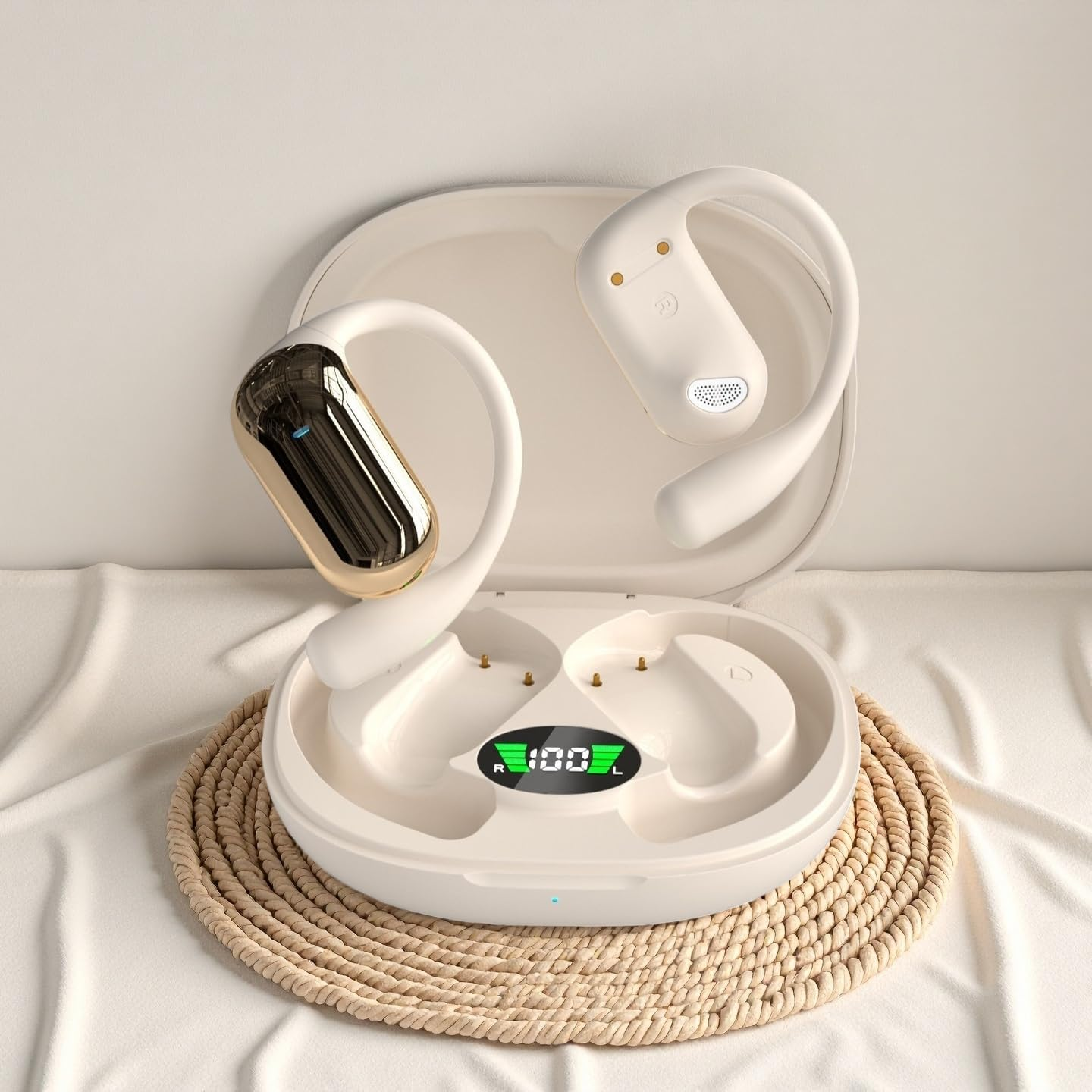 ND NEXT DESTINATION Wireless Bluetooth Headphones V5.4 Bone Conduction Headphones Open Ear (Beige) image number 1