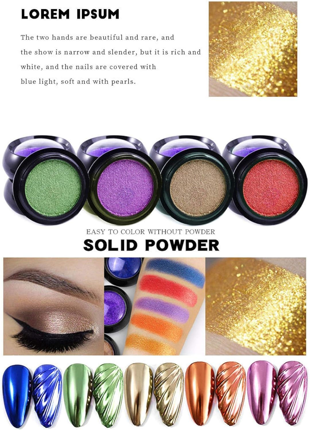 Nail Solid Magic Mirror Powder Cosmetics Grade Solid Mirror Flour Titanium Powder Let You Have of Nail Burst 18 Colors Set. image number 5