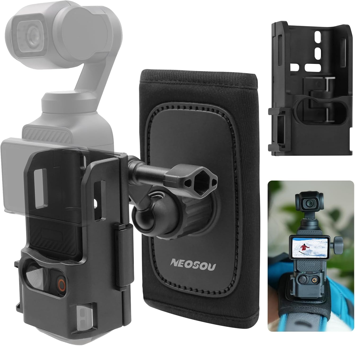 NEOSOU 360 Backpack Mount with Magnetic Quick Release Base for DJI Action 5 Pro Action 4 Action 3 Accessories, Bag Belt Shoulder Strap Holder Attachment for DJI Osmo Action Camera