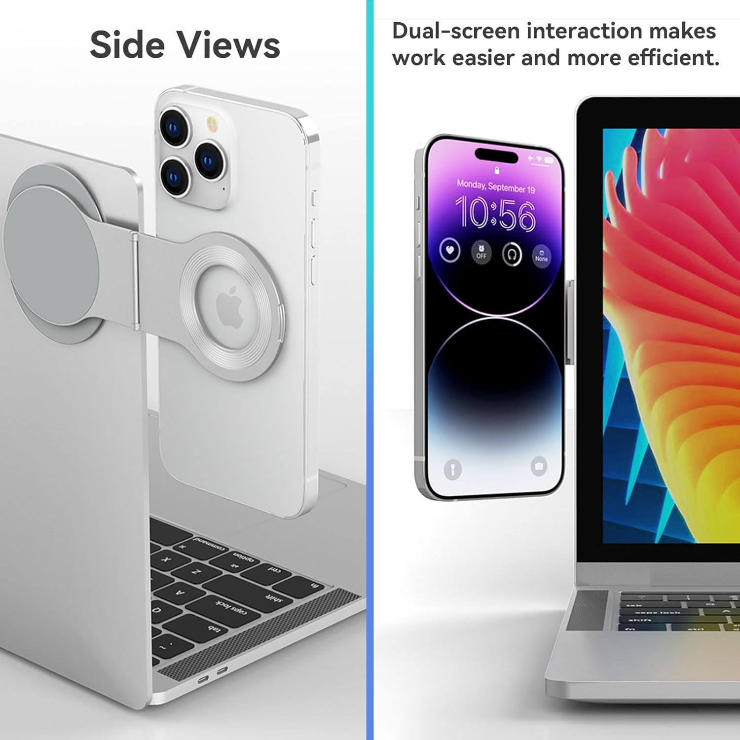 Cloudvalley for Magnetic Laptop Phone Holder, Slim Adjustable Cell Phone Stand & Slim Protable Laptop Side Mount Clip, Computer Monitor Expansion Bracket, Modular Work from Home Kit - Silver