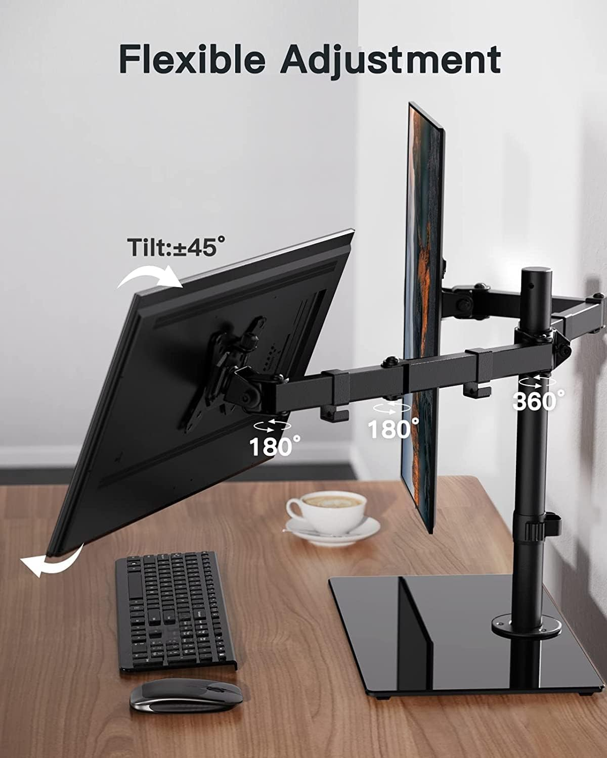 Ergear Dual Monitor Stand for 13&rdquo;- 32&rdquo; Screen, Freestanding Dual Arm Desk Mount with Sturdy Base, Double Monitor Arm Hold 8Kg/Armwith Height Adjustable, Swivel, Tilt, Rotation, EGCM3 image number 6