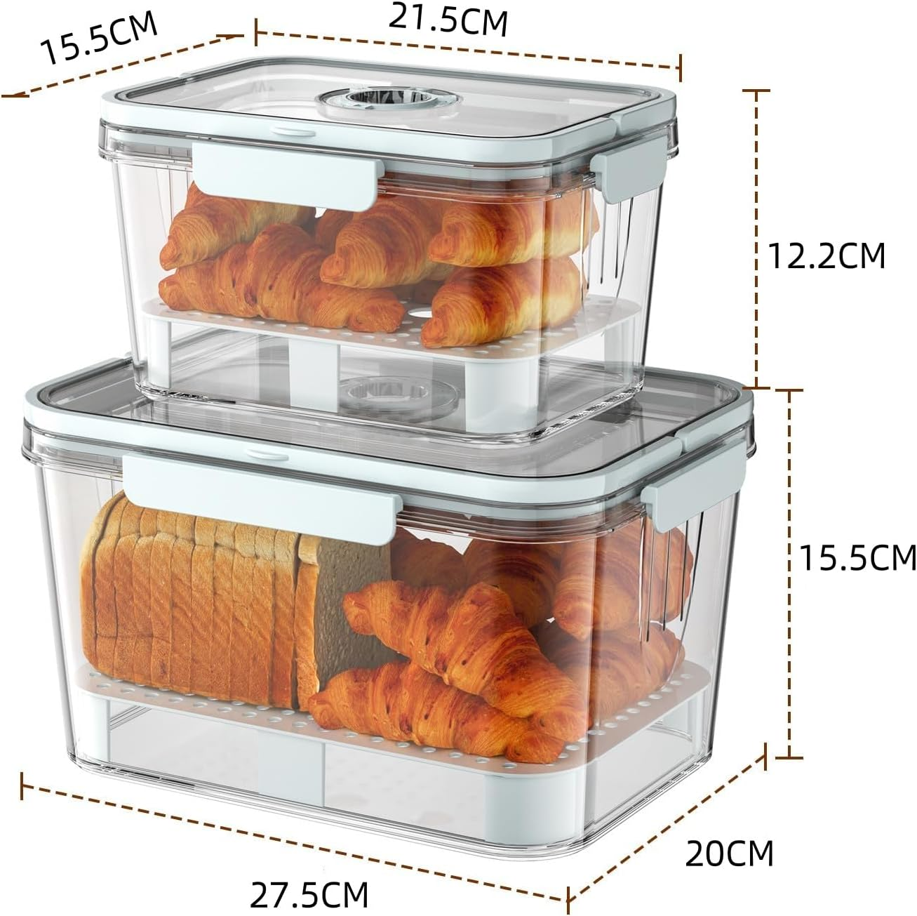 Bread Box Airtight for Kitchen Countertop, 2 Pieces Bread Holder Storage Container, Large Bread Container with Lid for Homemade Bread, Toast, Bagel, Donut and Cookies image number 5