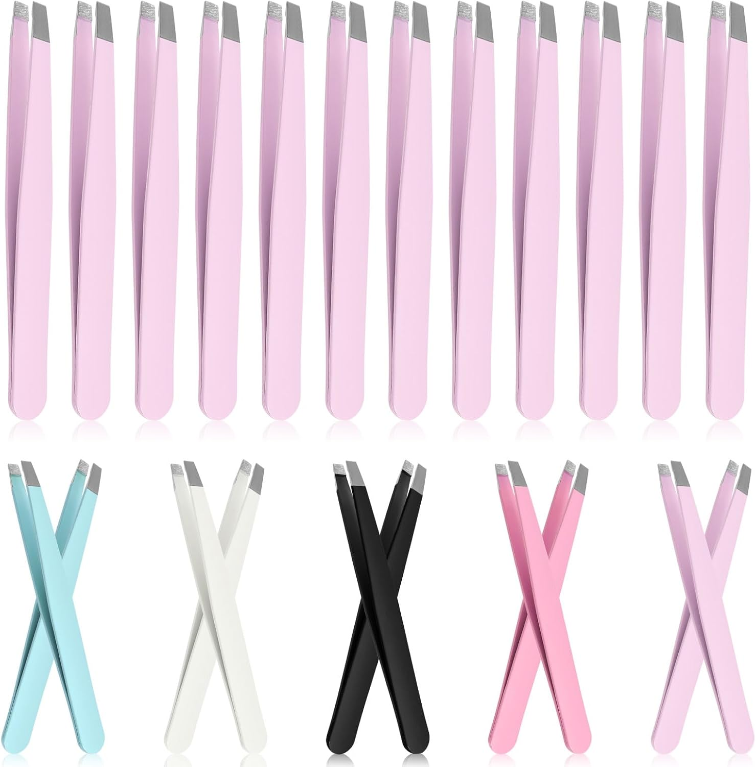 Glarks 12Pcs Blue Eyebrow Tweezers Stainless Steel Slanted Tip Tweezers Professional Facial Hair Eyebrow Precision Tweezers for Men and Women