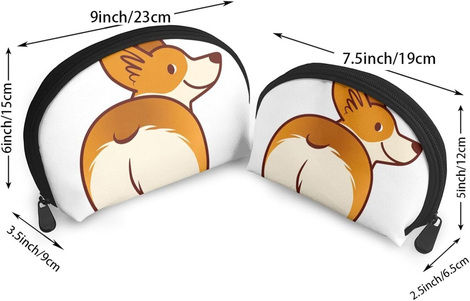 Cozimangoe Coin Pouch Makeup Bags Set, 2 Piece Shell Shape Cosmetic Bag with Pockets for Daily Travel Handbag Lipstick Keys Toiletry, Personalized Corgi Dog Funny Butt image number 5