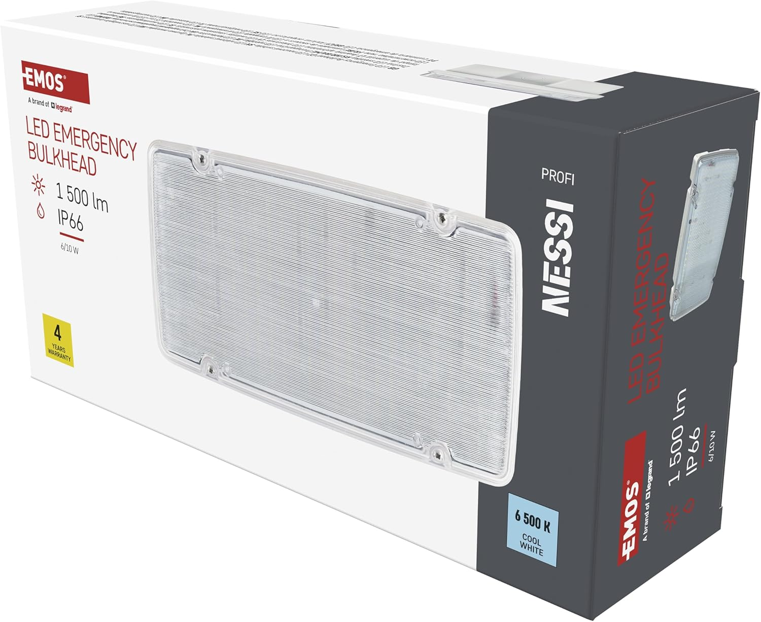 EMOS - LED Security Light Nessi 10W with Battery - Anti-Panic Lighting with Manual Test Button - 3 Hours Emergency Mode - Surface-Mounted - Cool White Light - Also for Wet Rooms - White image number 1