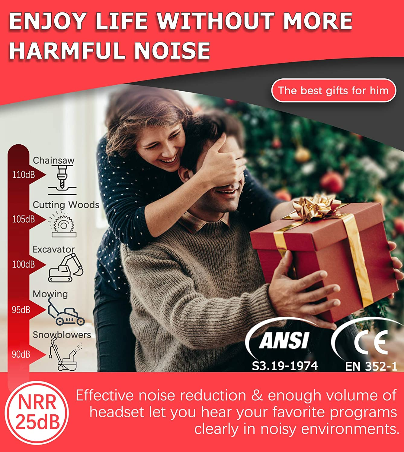 PROHEAR 037 Bluetooth 5.0 Hearing Protection Headphones with Rechargeable 1100Mah Battery, 25Db NRR Safety Noise Reduction Ear Muffs 40H Playtime for Mowing, Workshops, Snowblowing - Black image number 2