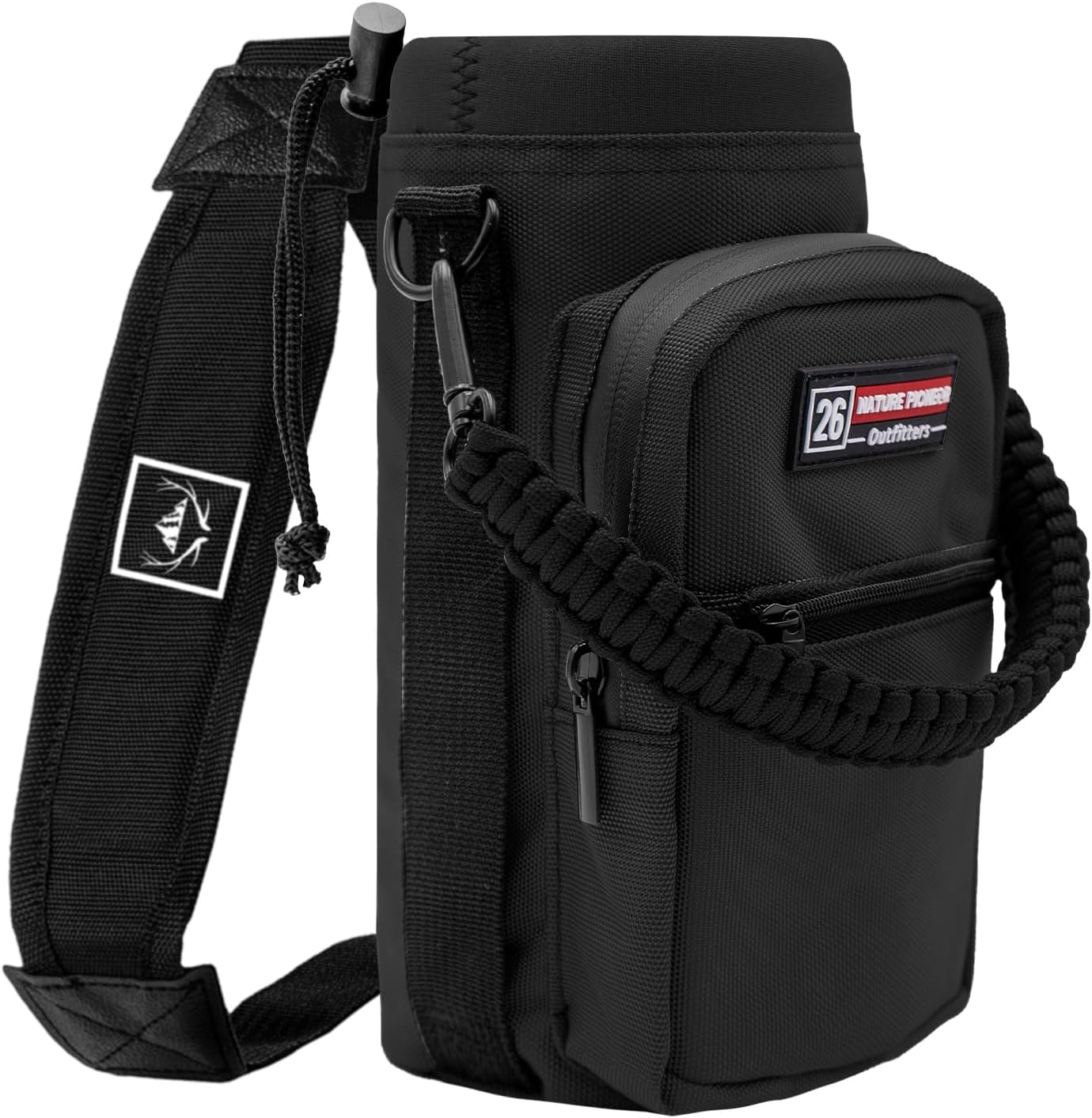 NATURE PIONEOR Water Bottle Carrier with Adjustable Strap - Insulated Sleeve Pouch Water Bottle Holder Bag with Paracord Handle & 2 Storage Pockets for Yeti 26/36/46 Oz, Hiking, Camping, Gym, Travel
