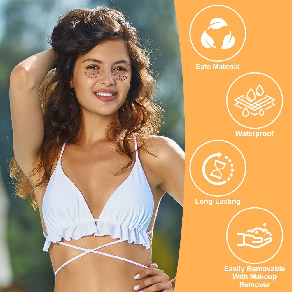 LOPHE Temporary Freckles Tattoos, 12PCS Freckles Glitter Temporary Tattoos Anti-Hearing Waterproof Tattoos Colorful Stars Dots for Carnival Shows Party Festival image number 4