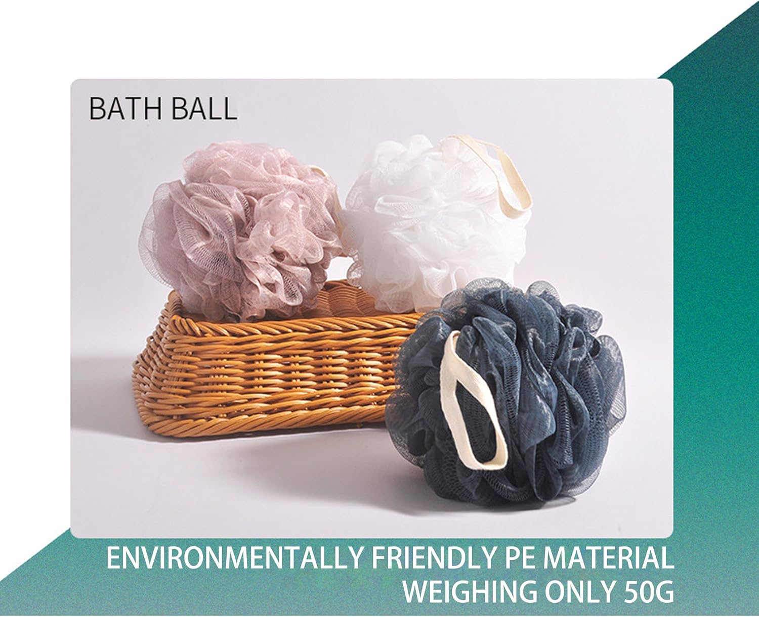 ADSEXY Bath Loofah Sponges, Mesh Shower Puffs, 50G Each, Pack of 3, White Pink Blue image number 3