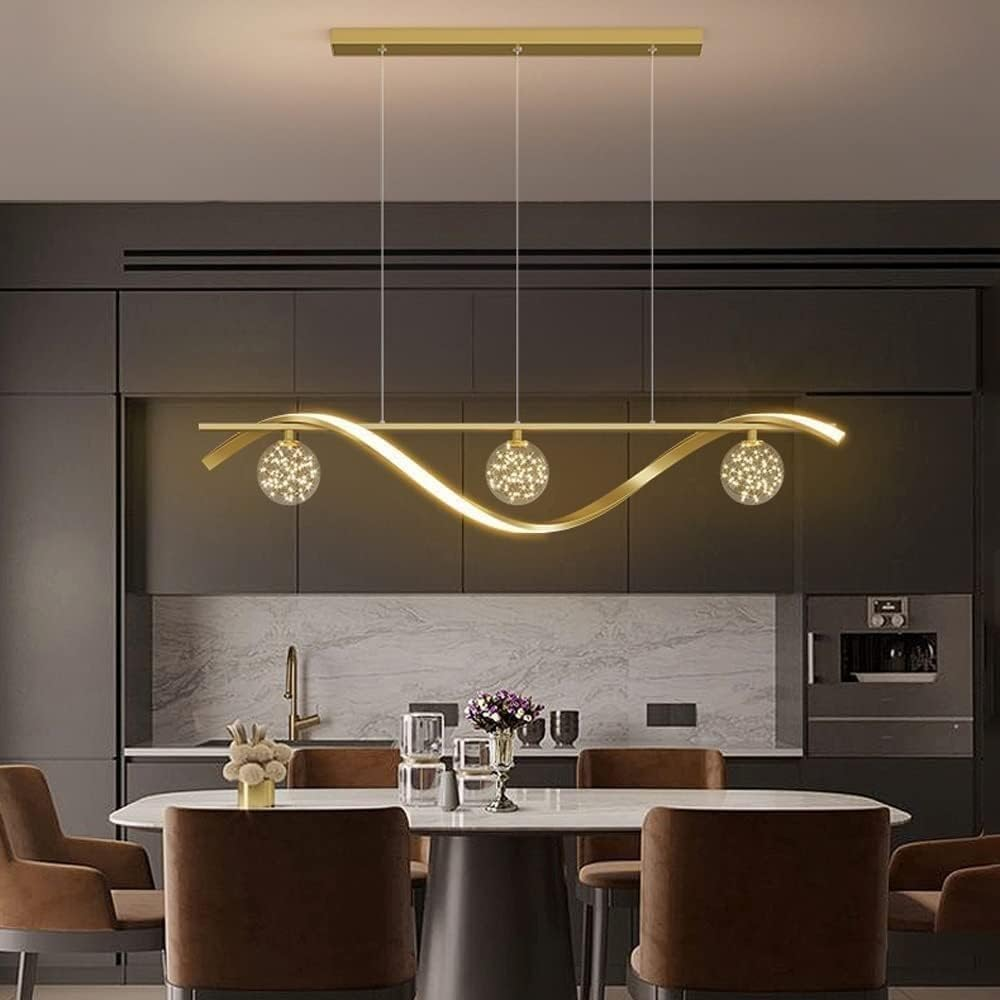 BAMDECOR LED Chandelier, Glass Globe Pendant Light, Adjustable Hanging Light with Remote Control, 3 Colour Temperatures Gold image number 4