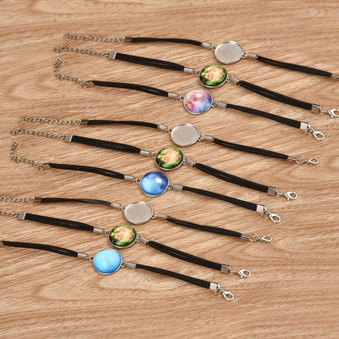 DROLE 40Pcs Black Leather Cabochon Bracelet Blanks-20Pcs 20Mm Cabochon Bezel Tray Blank Bracelets with 20Mm Cabochon Black Bracelet Chain for Jewelry Making Silver Base image number 1