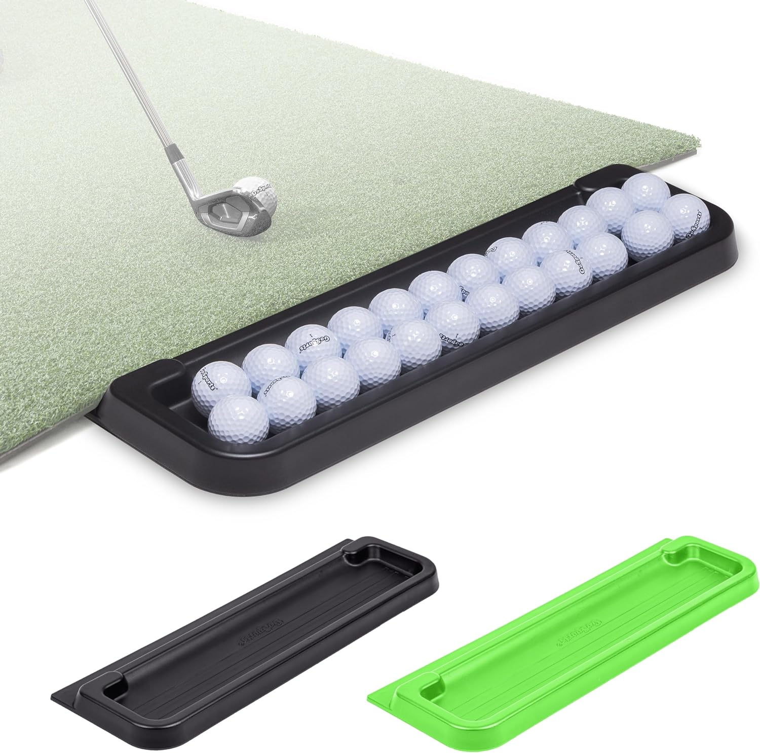 Gosports All-Weather Golf Ball Tray with 24 Ball Capacity - Black or Green - Compatible with All Hitting Mats