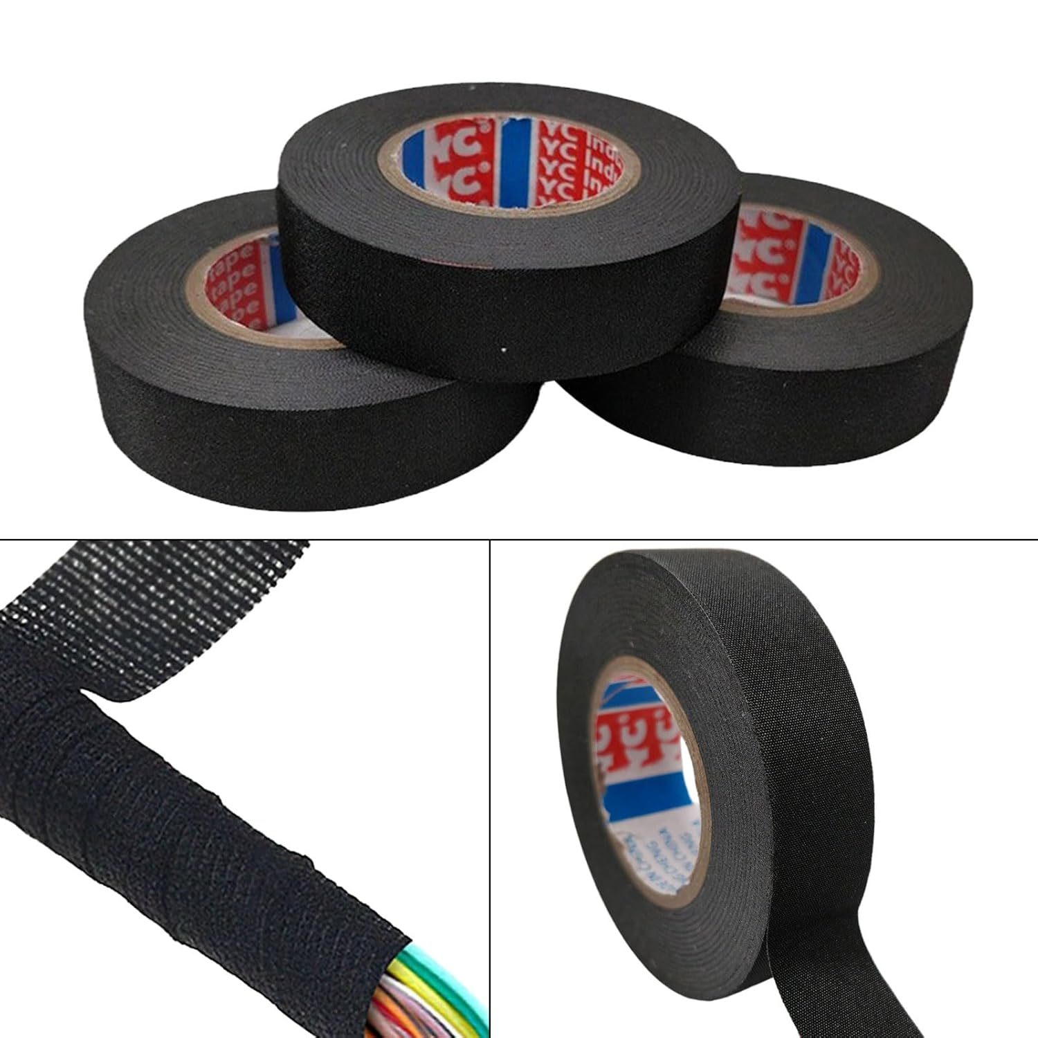 4Pcs Wiring Harness Cloth Tapes, Fabric Felt Tape, Wire Harness Tape, Automotive Self-Adhesive Felt Cloth Electrical Adhesive Wire Wrap, Winding Automotive Engine, Noise Reduction Cable Protection image number 3