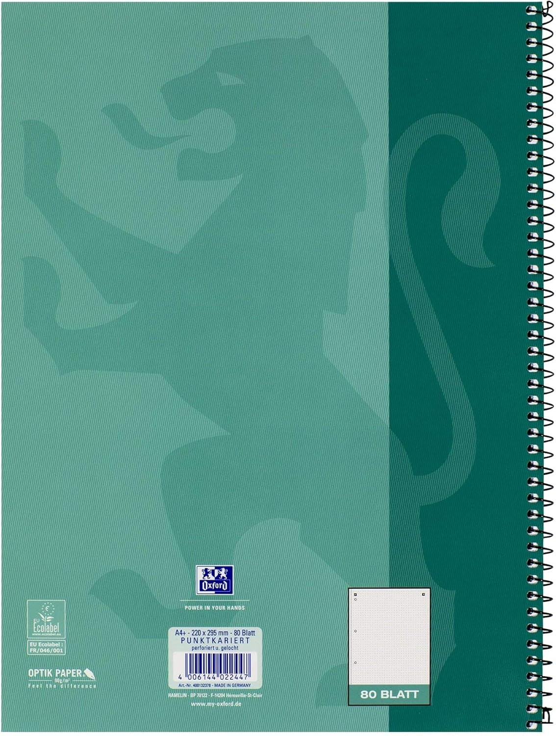 Oxford College Notepad A4 Dotted 80 Sheets Green Blue Pack of 5 image number 1