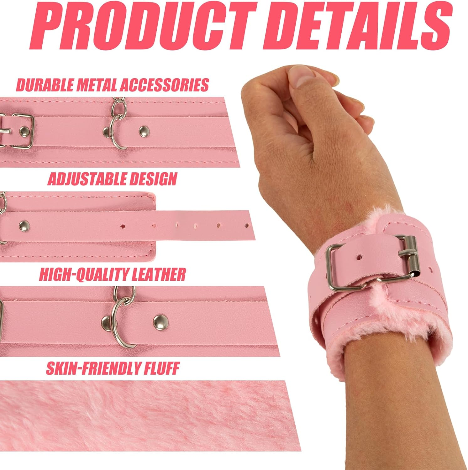 Mineens Sexy Plush Handcuffs - Soft Leather Police Costume Props for Lover Couple Role Play, Cosplay & Party Supplies (Pink) image number 1