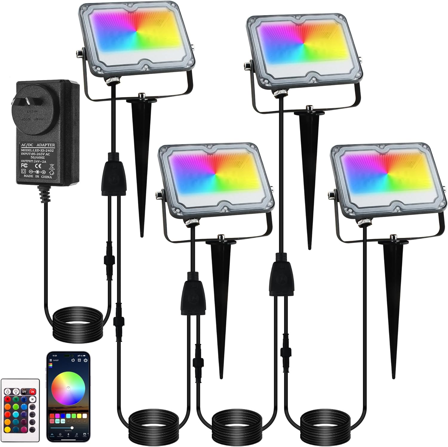BOSITE 10W RGB Spot Lights IP66 Waterproof RGB LED Flood Light Color Changing Landscape Spotlight Outdoor RGB Floodlights with Remote/App/Stakes for Garden Patio Yard Gate Walkway Pathway (4 Pack) image number 6