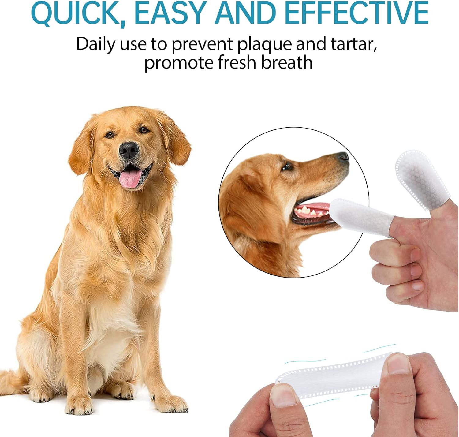 Dog Dental Wipes for Cats & Dogs Teeth Cleaning - Safe Vet Approved, Breath Freshener, Tartar Remover, All Natural Organic, 50Ct Pre-Soaked Finger Wipes image number 3