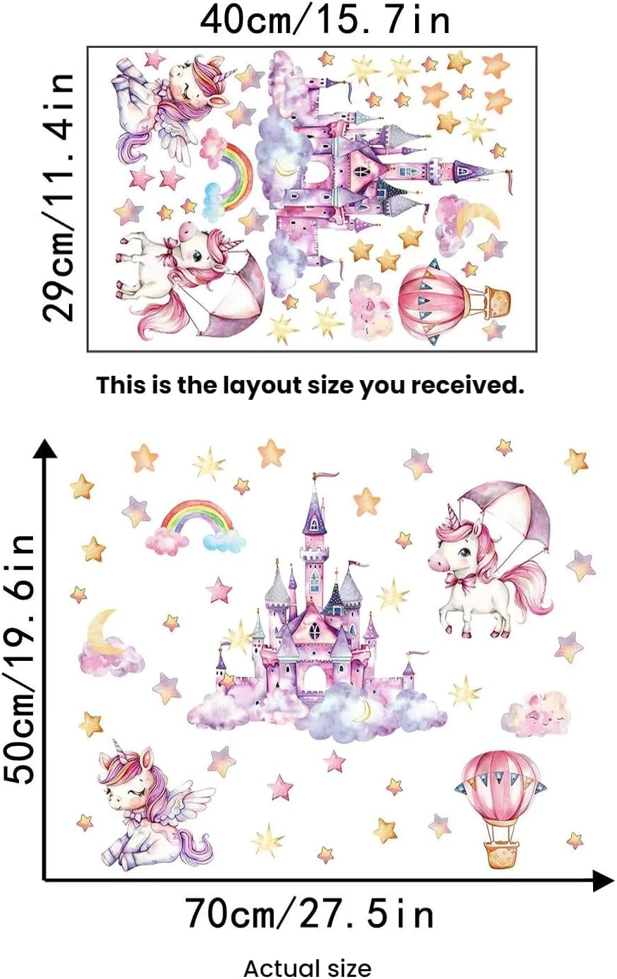 Glow in the Dark Unicorn Wall Decals, Glowing Castle Moon Star and Rainbow Stickers, Luminous Ceiling Decor for Kids Bedroom, Girls Gift (Unicorn Wall Decal) image number 4