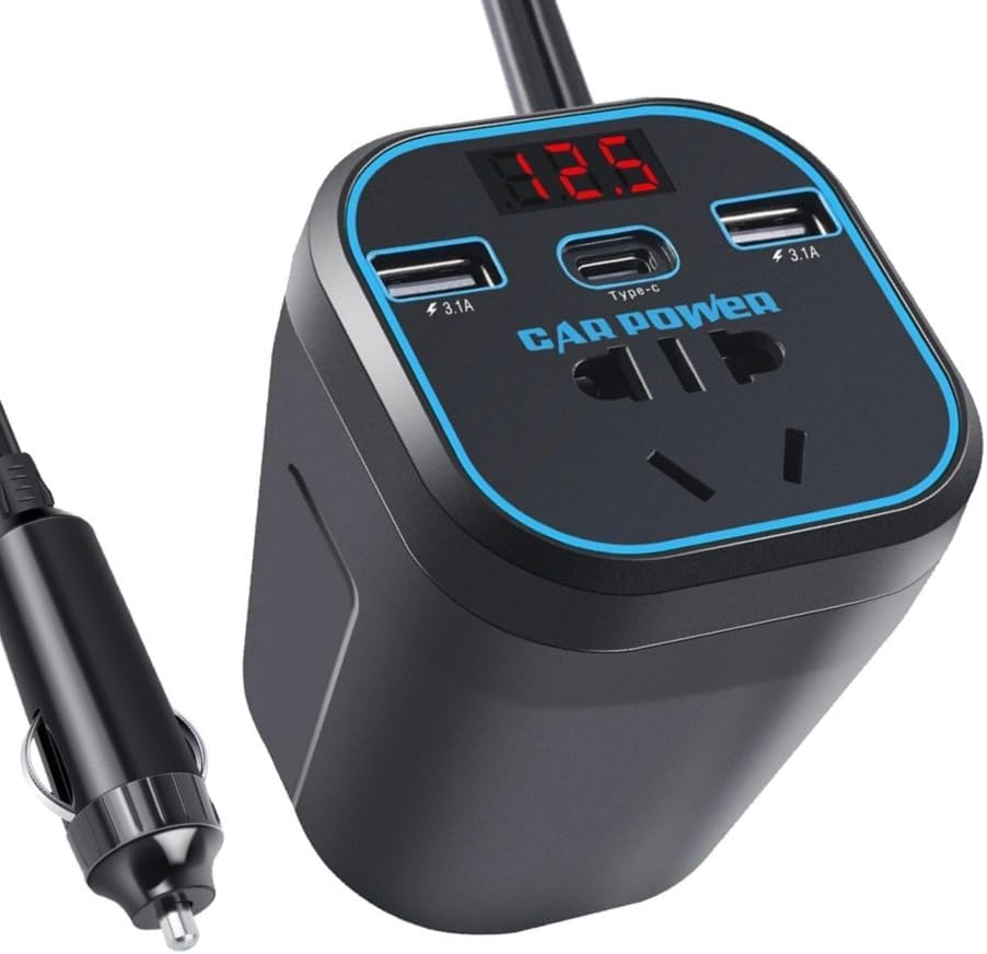 Portable Car Powers Inverter Car Converter Car Powers Outlet Adapter Car Charger Inverter,12V-240V Inverter Lighter, 2USB Ports Type C Invert to Charge Laptop, Tablet, Consoles image number 5