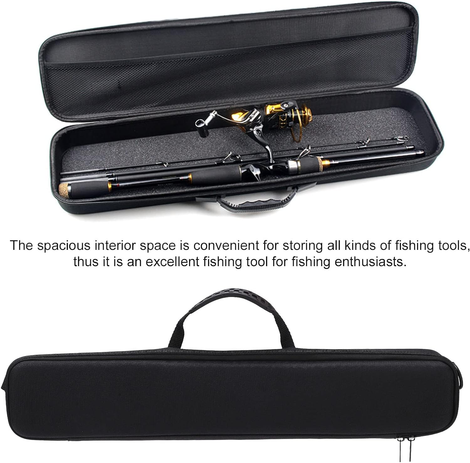 Hard Shell Fishing Rod Bag with Shoulder Strap, Portable Folded Fishing Rod Case, Shockproof and Waterproof Tackle Storage Travel Bag for Fishing Tools image number 3