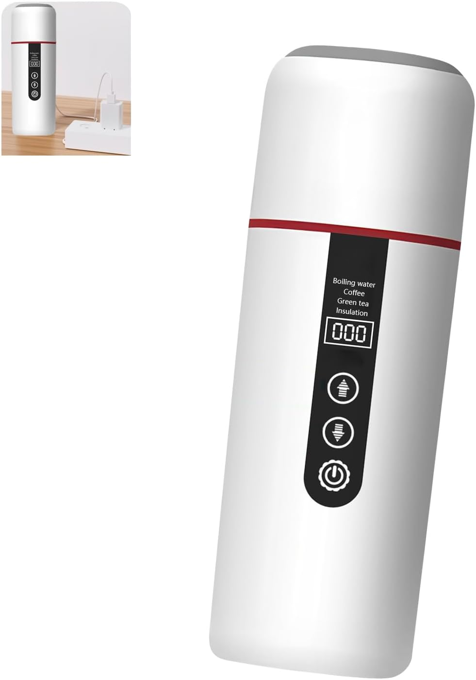 1. Portable USB Car Kettle 12V/24V 500Ml Fast Heating Cup for Coffee Tea Travel & Road Trips Travel Heating Cup with USB for Coffee & Tisane - White image number 2