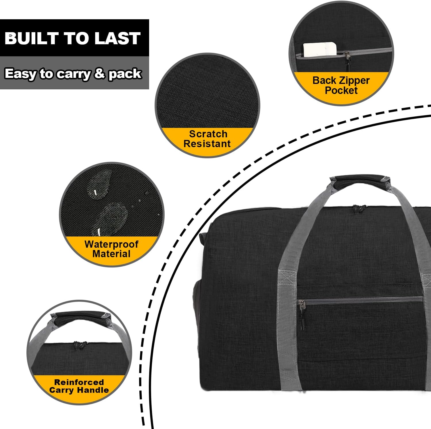 Travel Bag for Men, Foldable Travel Bag with Shoe Compartment, Black image number 5