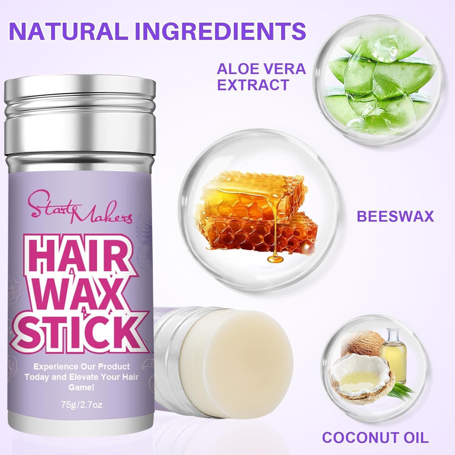 Start Makers Hair Wax Stick, Slick Back Hair Brush Kit, Hair Styling Stick for Flyaways, Edge Control Lasting Hold, Slick Back Brush for Smooth Edge, Tame Frizz Comb Style, Styling Set for Women Girls image number 4