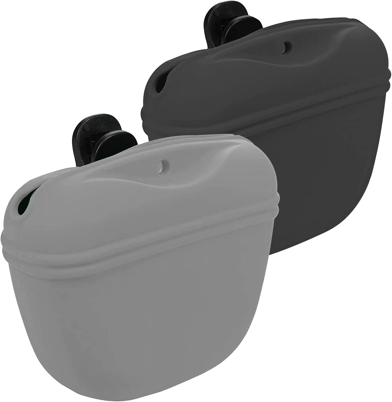 Dog Treat Pouch 2 Pack, Dog Treat Training Pouch, Silicone Pet Treat Bag BPA Free/Clip/Magnetic Dog Walk (Grey & Black)