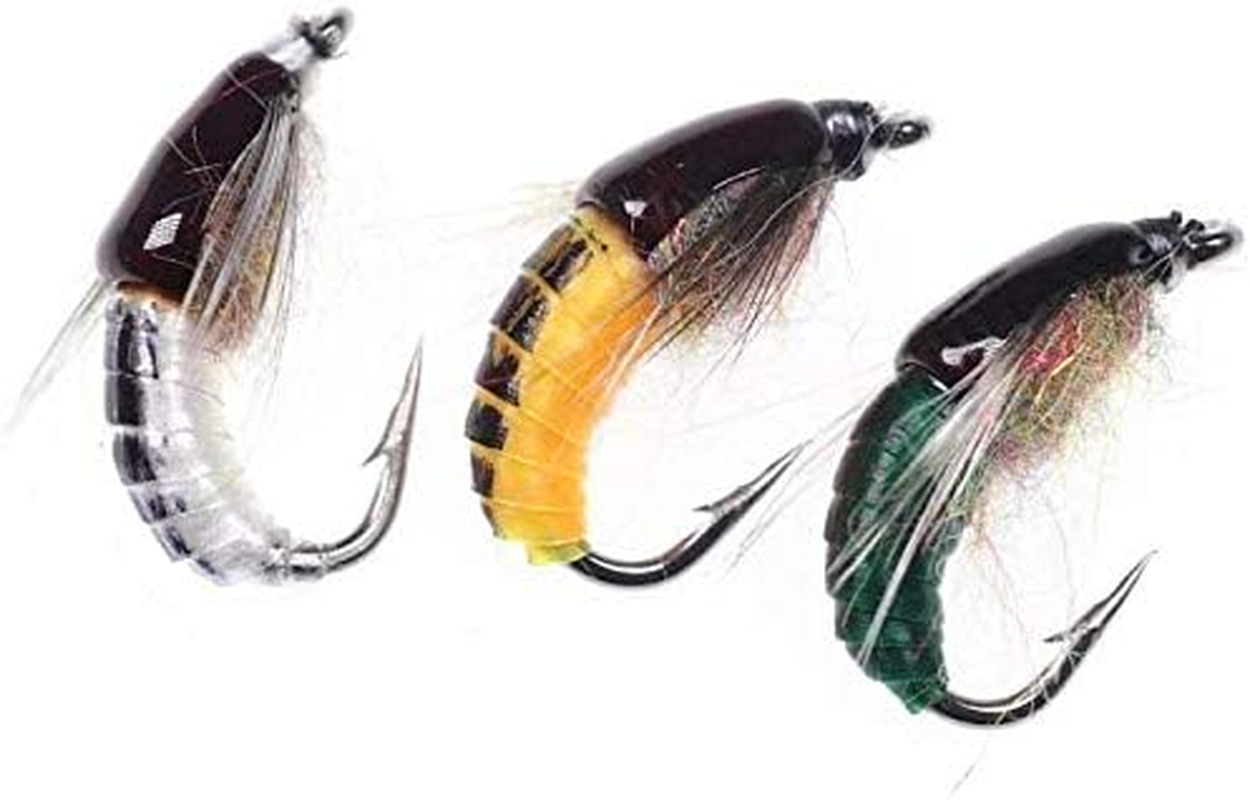Greatfishing Super Sturdy Realistic Nymph Scud Flies, Popper Flies for Trout Nymph Beadhead Fishing Wet Assortment Flies Bug Worm Scud Looking - Golden,Green-Black,White image number 2