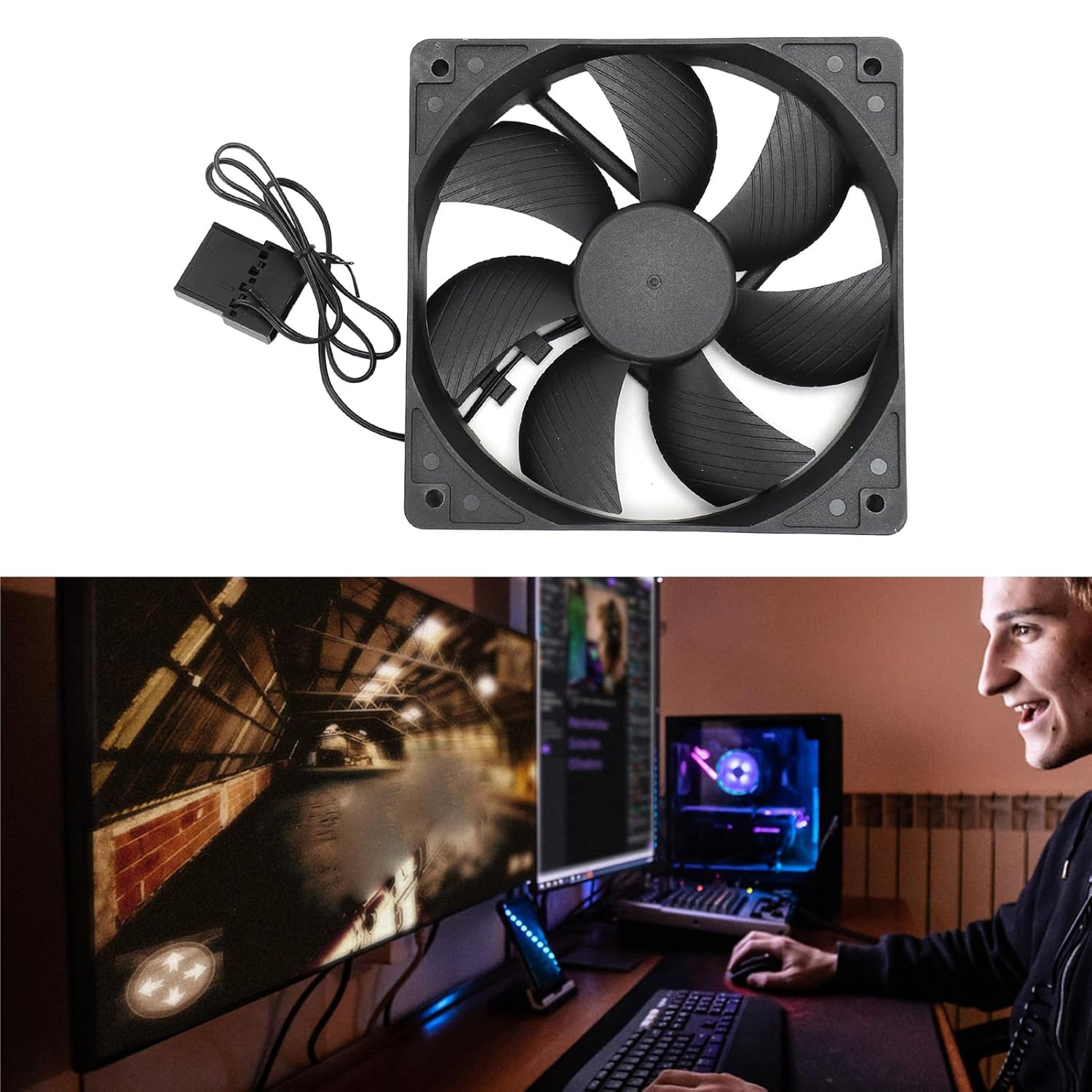 Case Fan, 12Volt Computer Fan,Dual Ball Bearing Brushless DC Cooling Fan, 120Mm X 120Mm X 25Mm Computer Fan, PC Exhaust Cooling Fan 3000RPM 2Pin Case Cooler Fan image number 2
