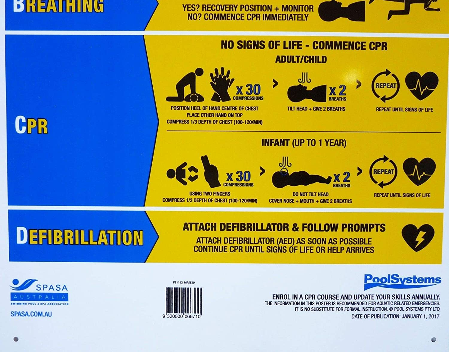 CPR Pool Sign 2022 Updated DRSABCD PVC Swimming Pool Safety Sign - Aussie Gold image number 2