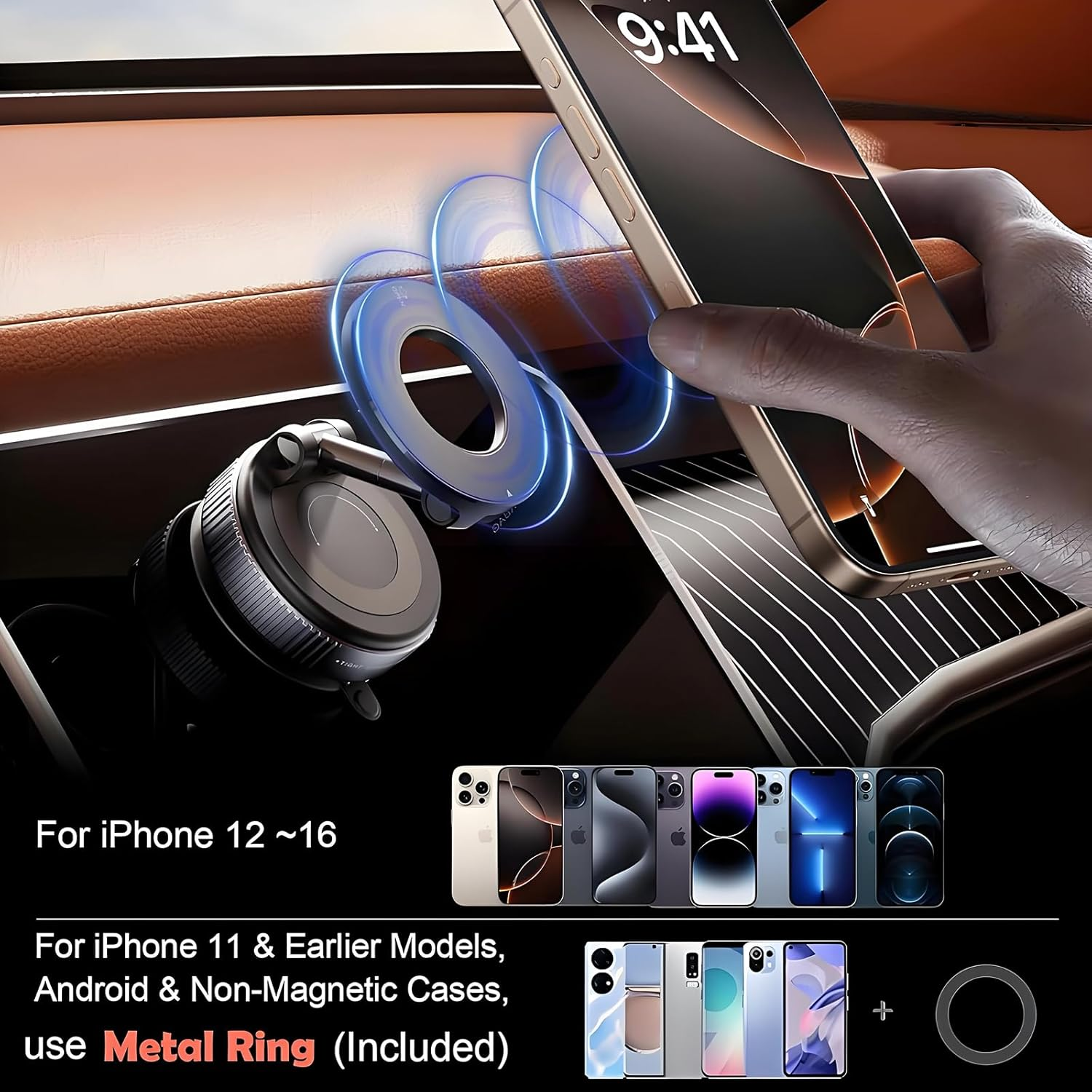 Anberyoo Vacuum Magnetic Car Phone Holder, 360 Rotation Super Strong N55 Magnetic Force Mag-Safe Car Mount for Iphone & Android, Reinforced 66LBS Ultra Suction Cup Phone Holder for Car/Gyms//Mirror image number 5