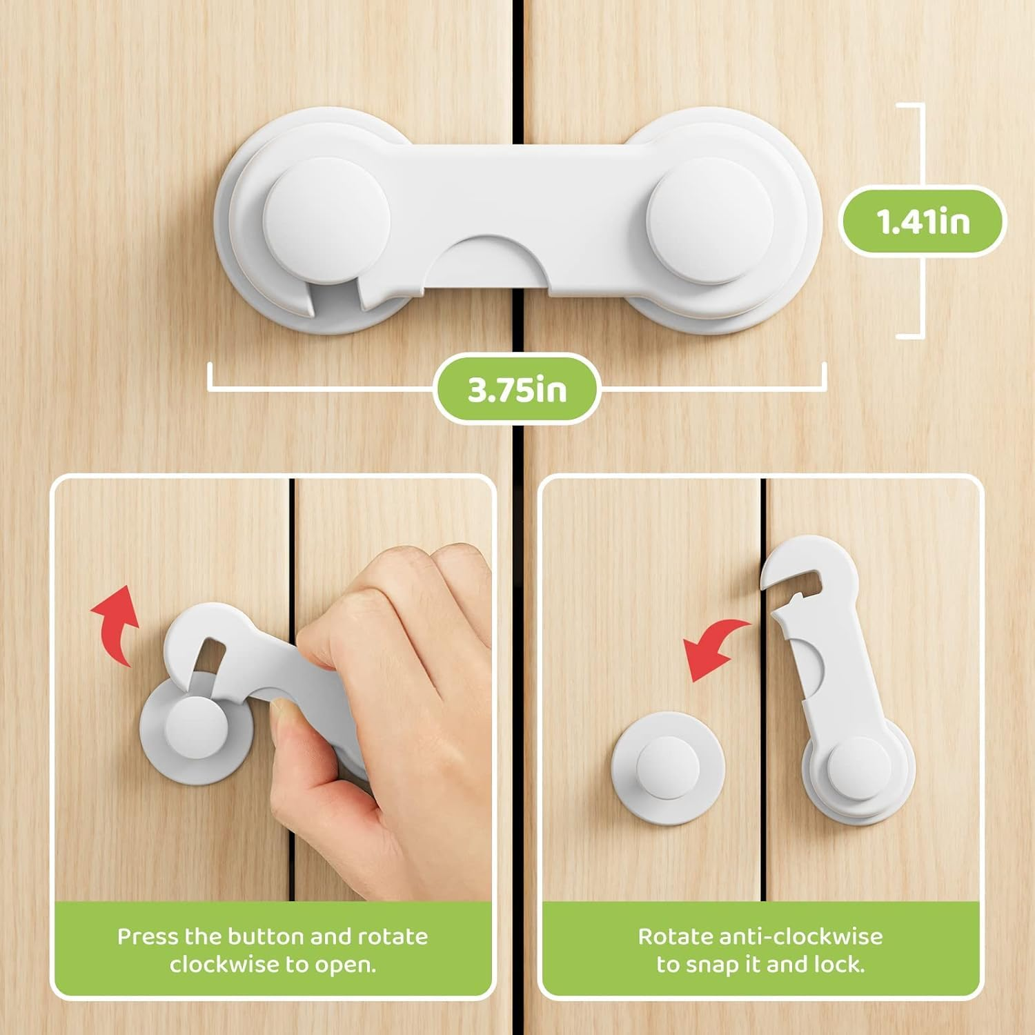 10 Pack Child Safety Locks,With Removable Adhesive Tape,Baby Safety Cabinet Locks for Wardrobe Cupboards Closet Pantry Door Oven and Freezers（White） image number 5