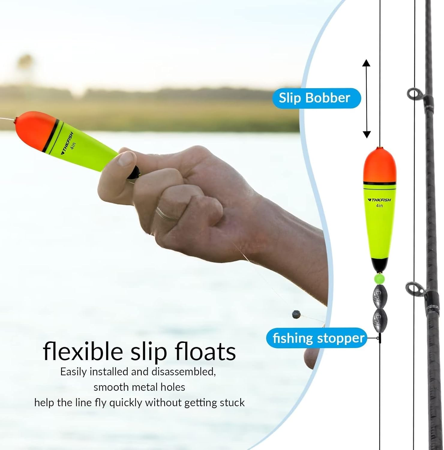 THKFISH Slip Bobbers Floats Eva-Slider-Bobbers Slip Corks for Sea Fishing Catfish Bobbers Assortment Freshwater 4PCS 4", 6", 7" image number 1