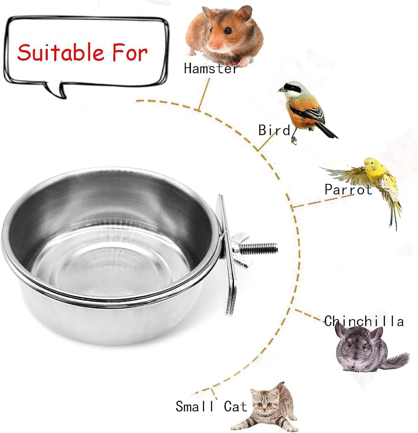 Lexziuo 2PCS Stainless Steel Bird Feeding Dish Cup - Parrot Food & Water Bowl, Chinchilla Feeder, Durable Cage Mounted Bird Feeders for Cockatiels, Lovebirds & Small Pets image number 1