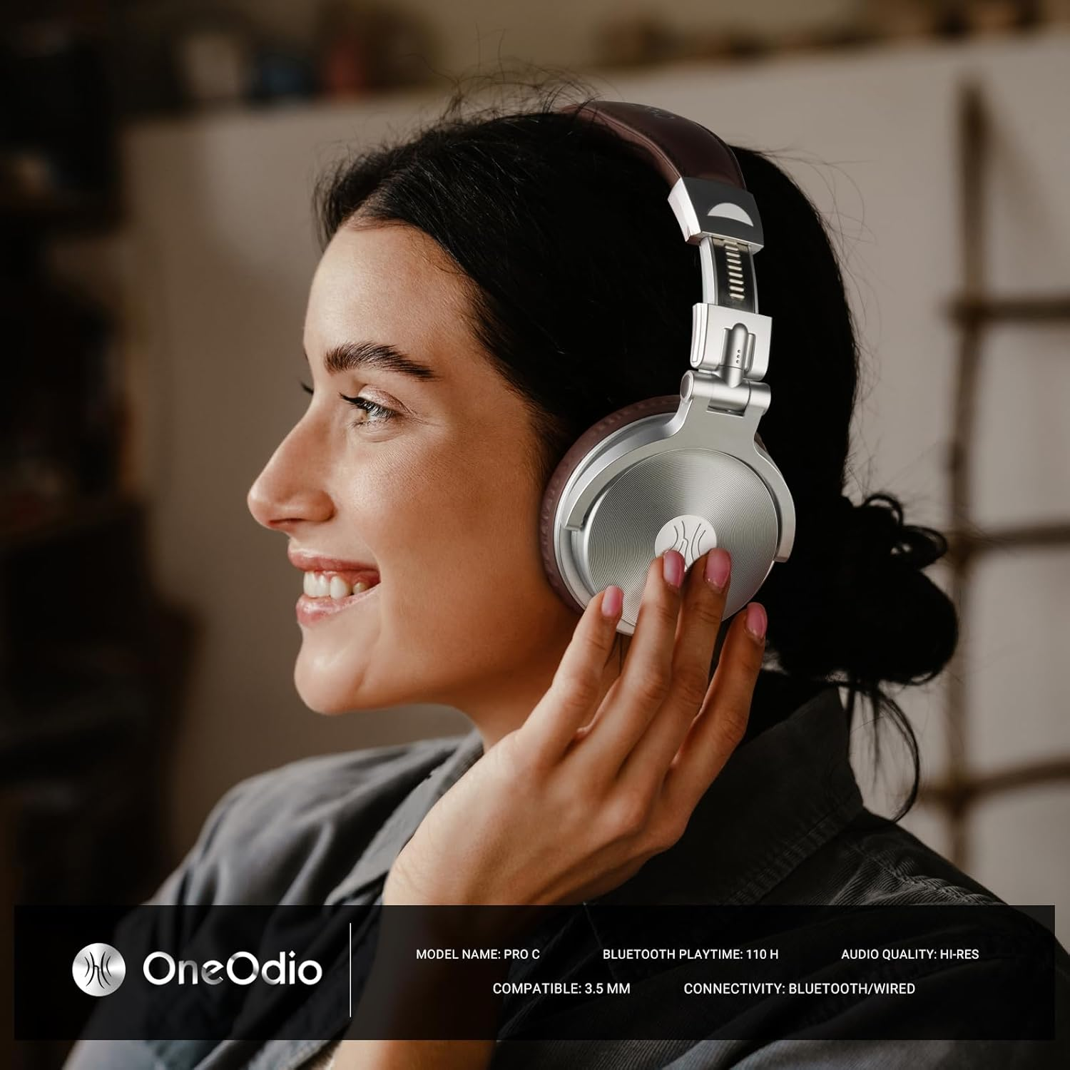 Oneodio Bluetooth over Ear Headphones, 110 Hrs Wireless/Wired Stereo Sound Foldable Headsets with Deep Bass 50Mm Neodymium Drivers for Pc/Phone/Tablet - Studio Wireless Pro C, Silver image number 1