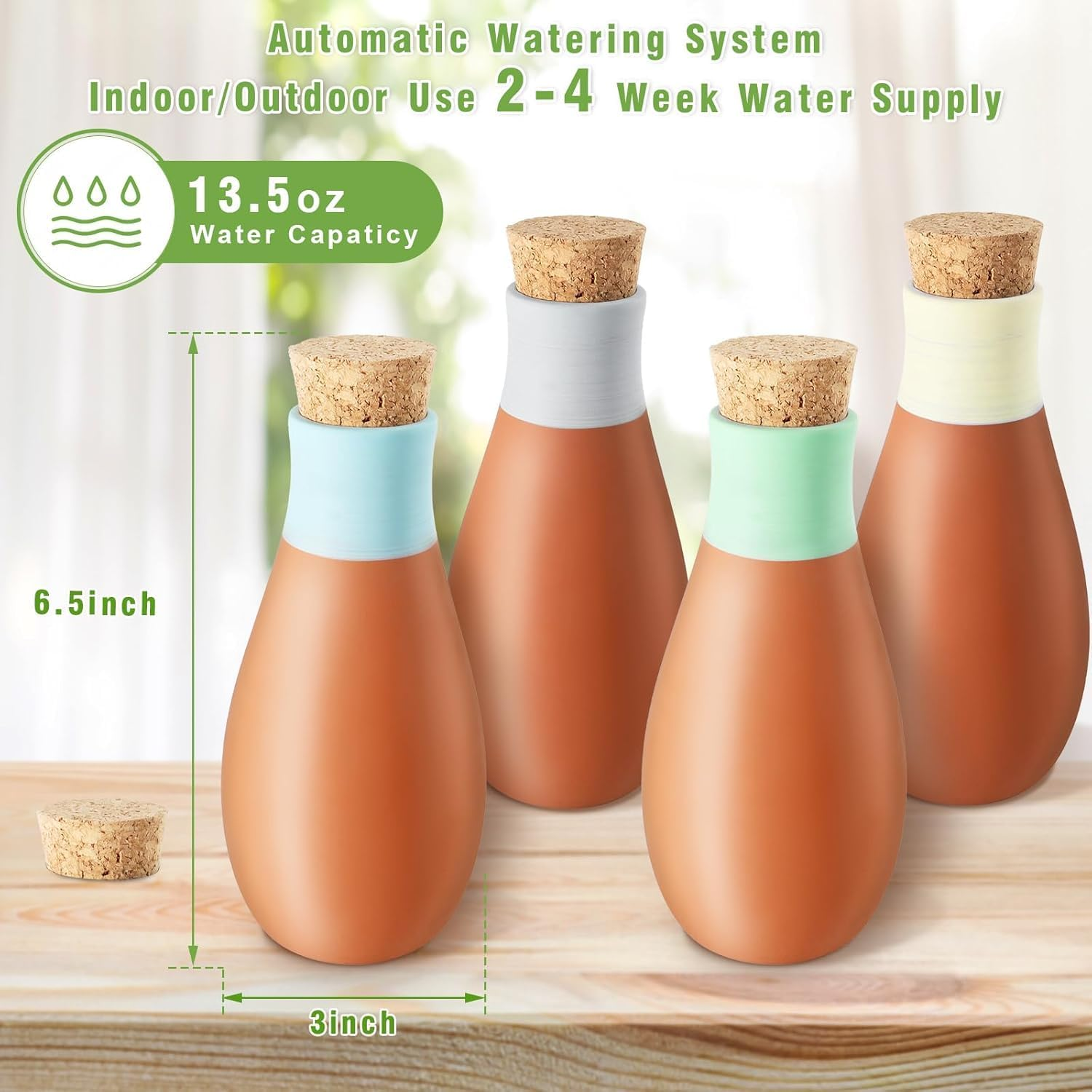 Plant Watering Globes, 4 Pack Terracotta Pots Self Watering Pots, Slow Release Olla Watering Pots While Away - Self Watering Spikes for Indoor & Outdoor Plants with Easy Top Refill System image number 1