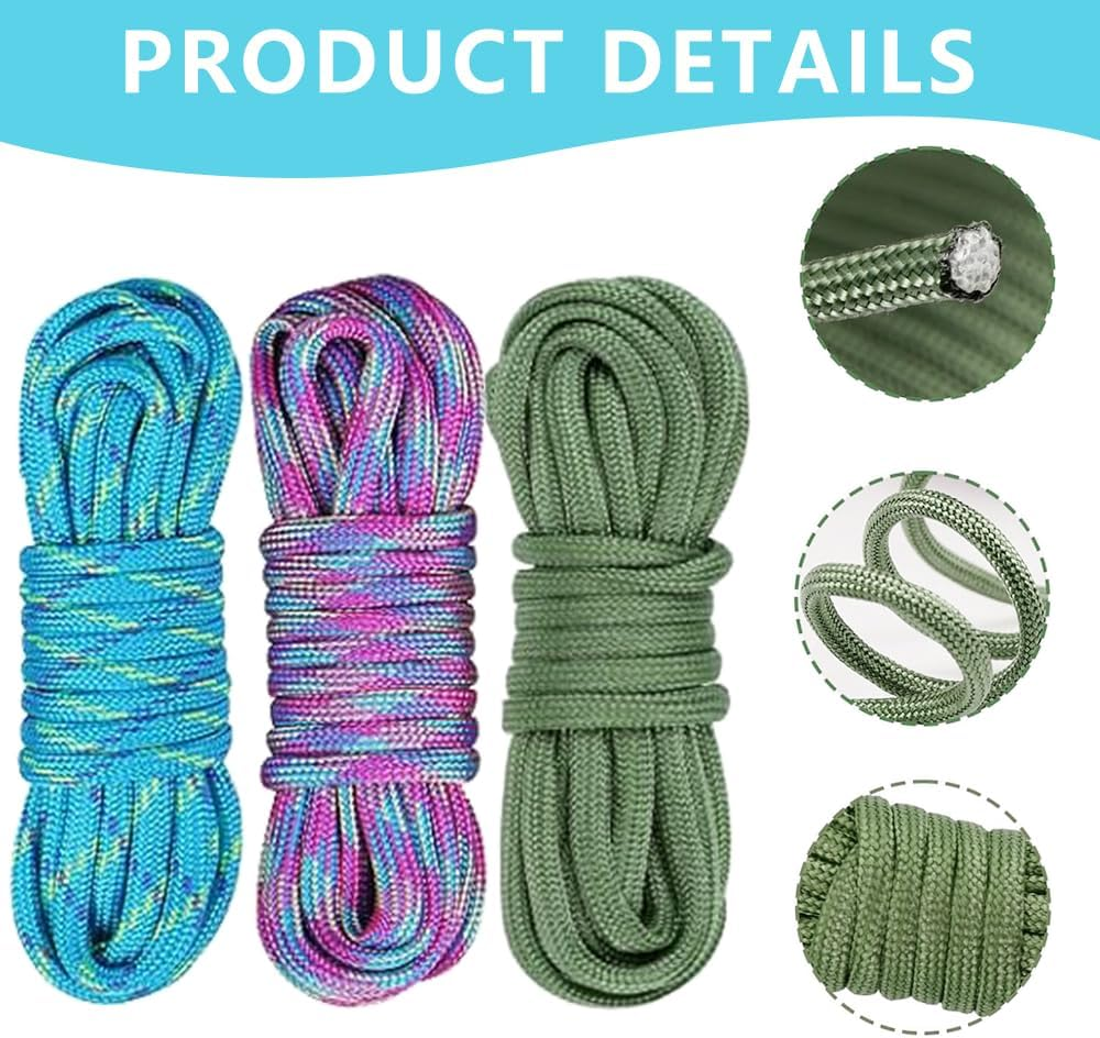 Satiskid Paracord Bracelet Set, 24 Pieces Paracord 550 Rope 4 Mm Cord 10 Feet Nylon Cords Survival Ropes for Outdoor Sports DIY Bracelets Key Chain Dog Collar - Multicolor-24 image number 3